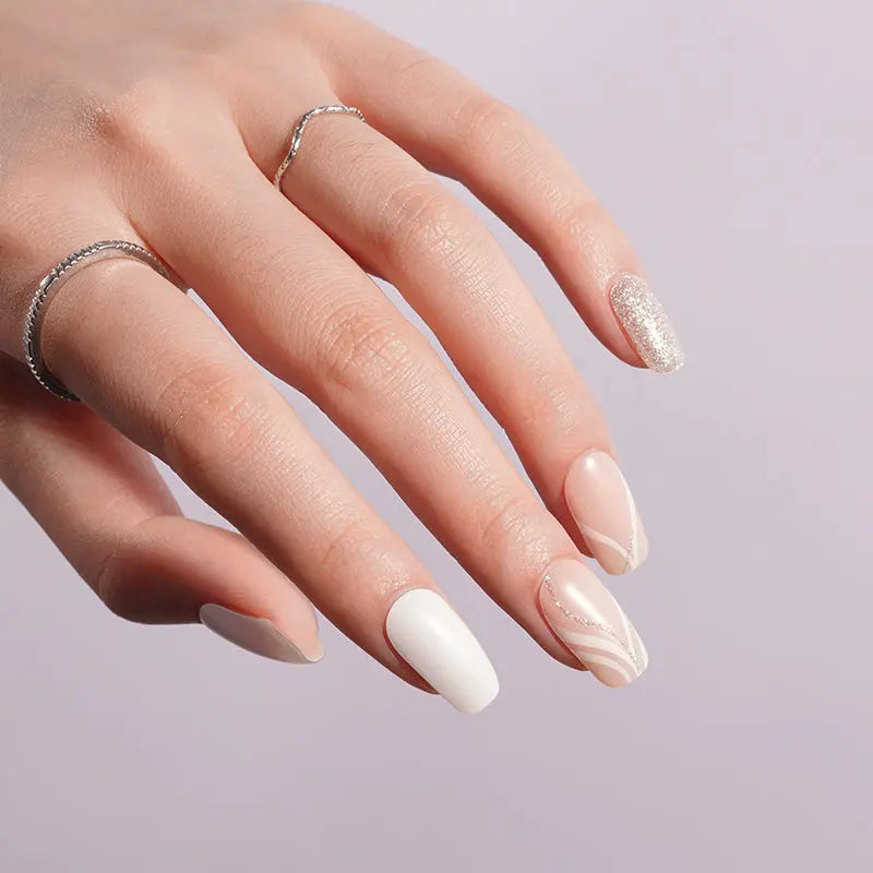 Silvery Glitter Strips Gel Stickers Wraps — Semi-Cured Gel Nail Wraps