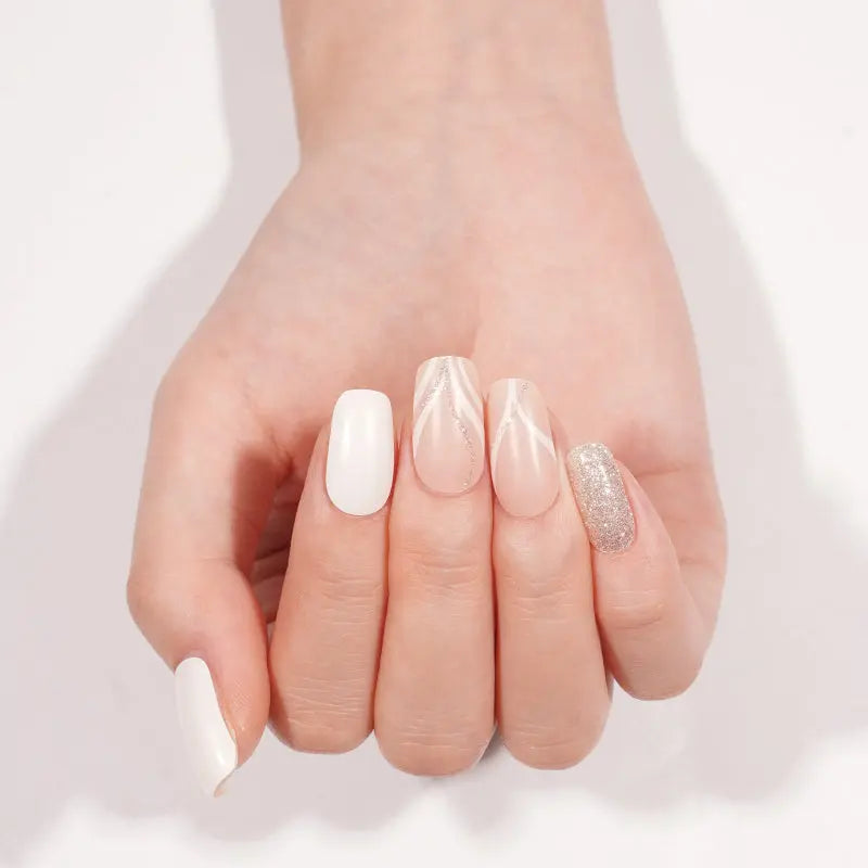 Silvery Glitter Strips Gel Stickers Wraps — Semi-Cured Gel Nail Wraps
