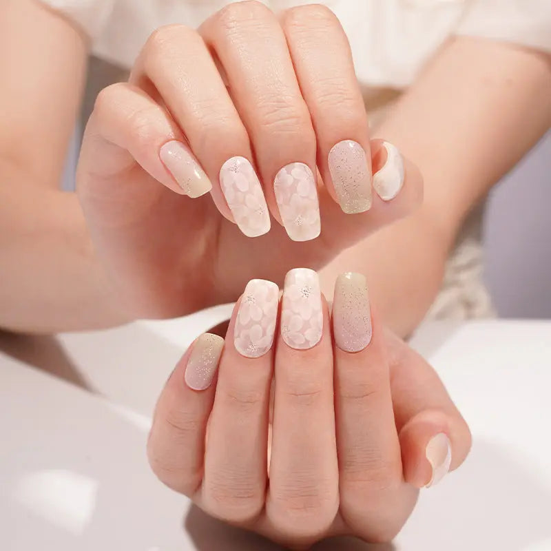 White Flower Stickers — Semi-Cured Gel Nail Wraps