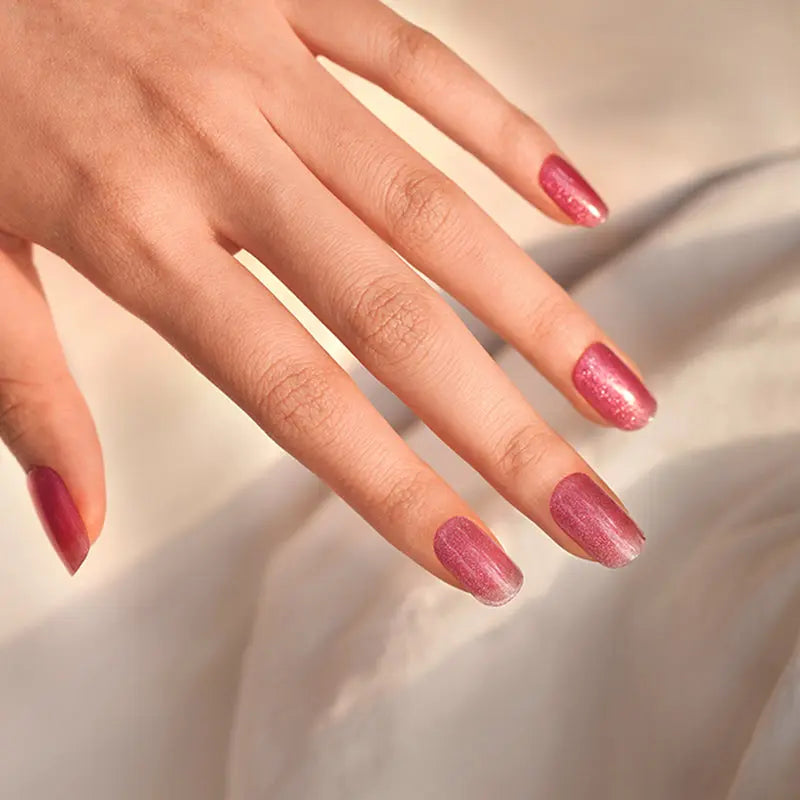 Stick On Pink Cat Eye Manicure — Semi-Cured Gel Nail Wraps