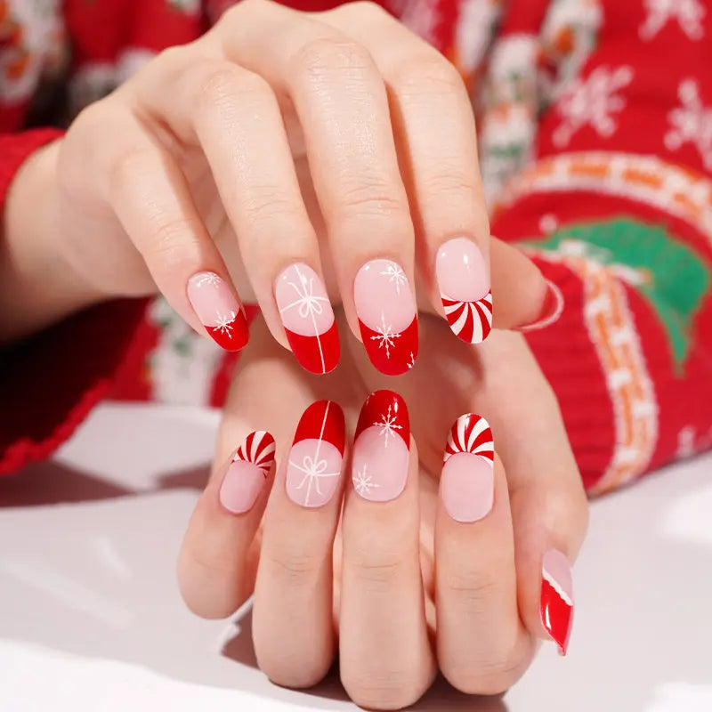 20Tips Christmas Gel Stickers Adhesive Full Cover French — Semi-Cured Gel Nail Wraps