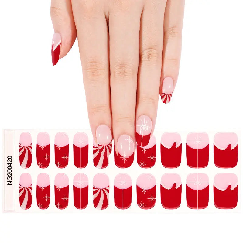 20Tips Christmas Gel Stickers Adhesive Full Cover French — Semi-Cured Gel Nail Wraps