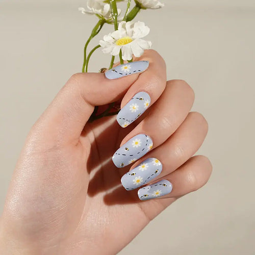 Adorable Light Blue Daisy Gel Stickers – Perfect For Salons & Resale — Semi-Cured Gel Nail Wraps