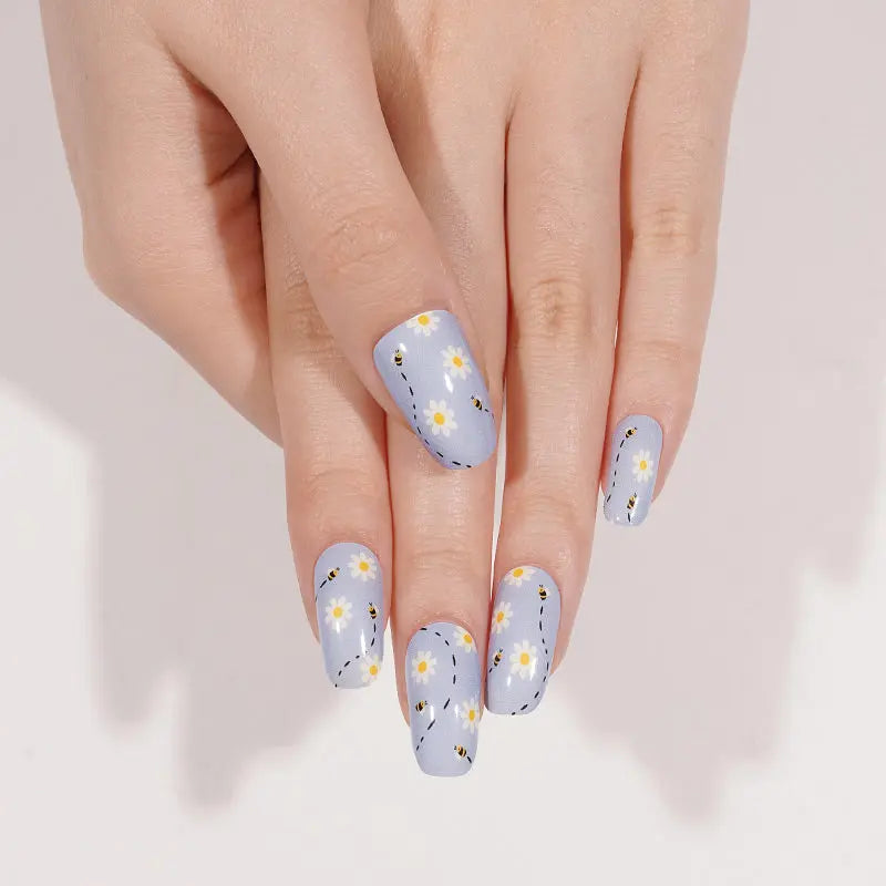 Adorable Light Blue Daisy Gel Stickers – Perfect For Salons & Resale — Semi-Cured Gel Nail Wraps