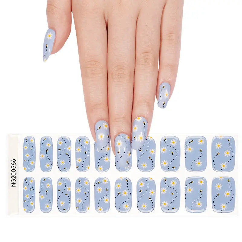 Adorable Light Blue Daisy Gel Stickers – Perfect For Salons & Resale — Semi-Cured Gel Nail Wraps