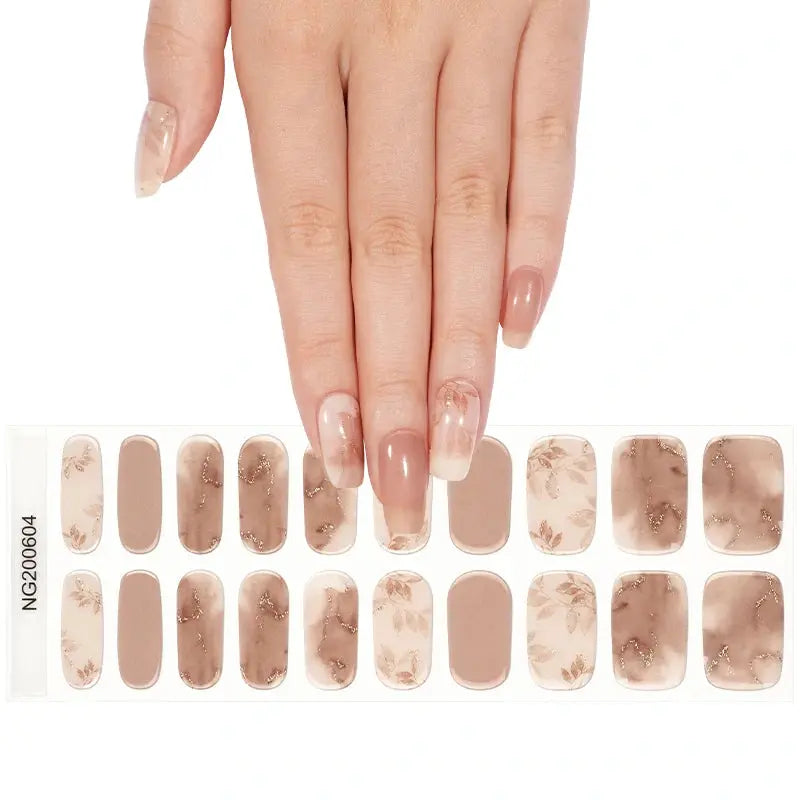 Autumn Trendy Leaf & Marble Designs Gel Wraps — Semi-Cured Gel Nail Wraps
