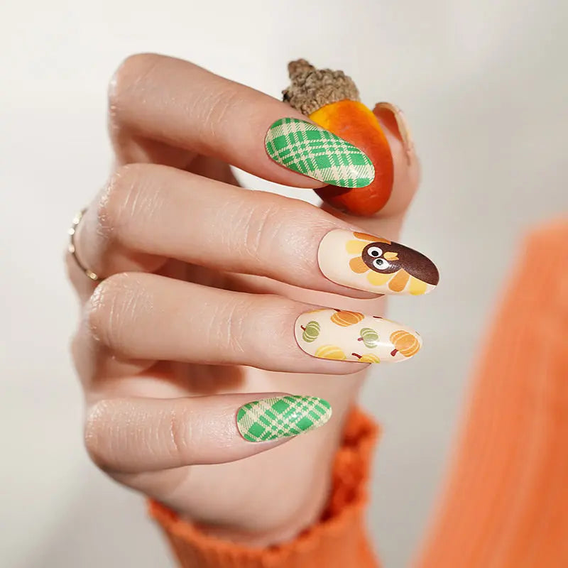 Autumn Pumpkin Turkey Thanksgiving Art Designs — Semi-Cured Gel Nail Wraps