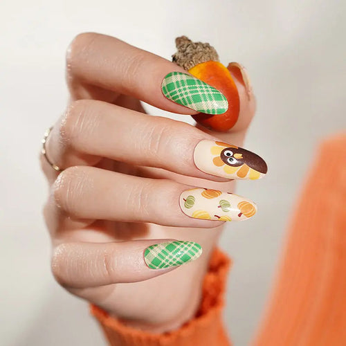 Autumn Pumpkin Turkey Thanksgiving Art Designs — Semi-Cured Gel Nail Wraps