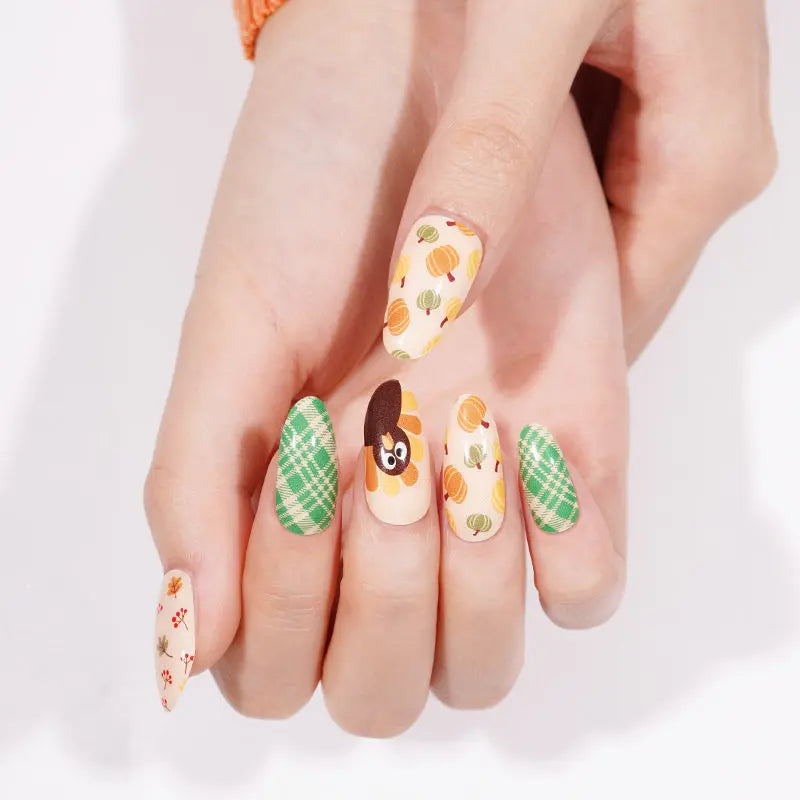 Autumn Pumpkin Turkey Thanksgiving Art Designs — Semi-Cured Gel Nail Wraps