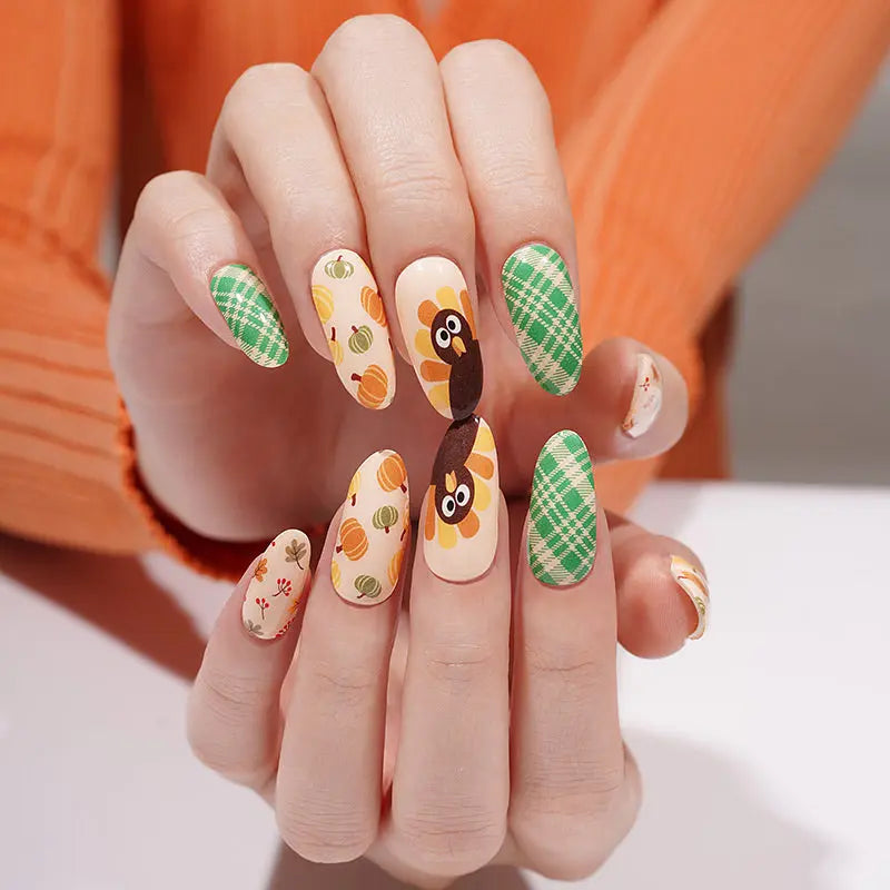 Autumn Pumpkin Turkey Thanksgiving Art Designs — Semi-Cured Gel Nail Wraps