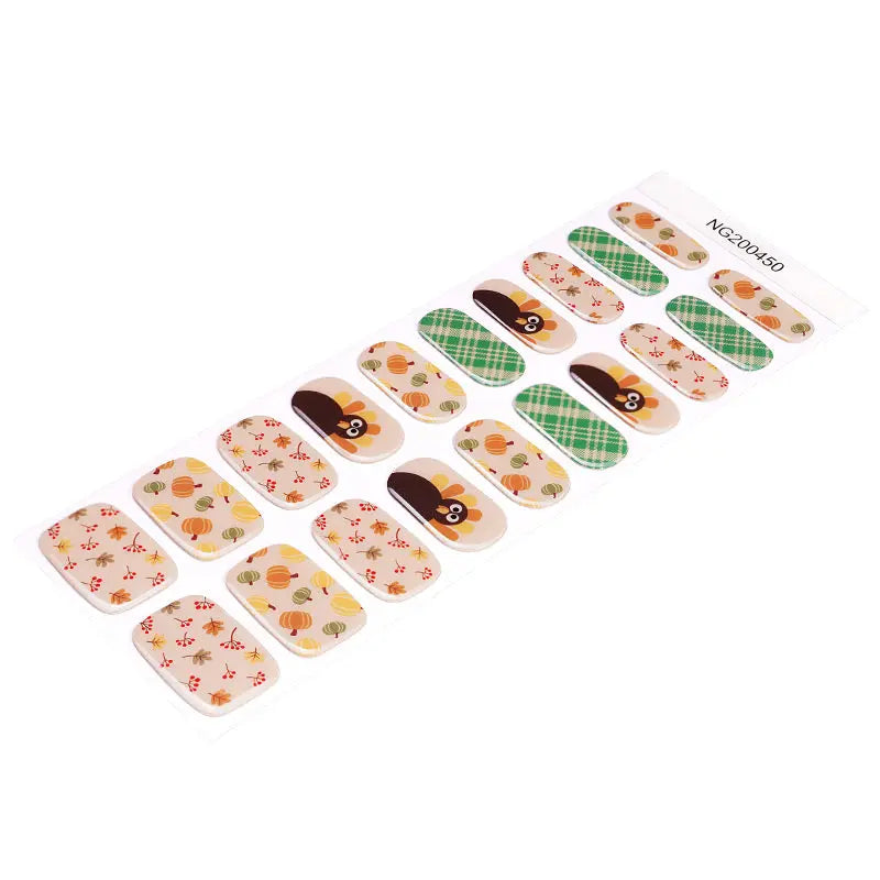Autumn Pumpkin Turkey Thanksgiving Art Designs — Semi-Cured Gel Nail Wraps