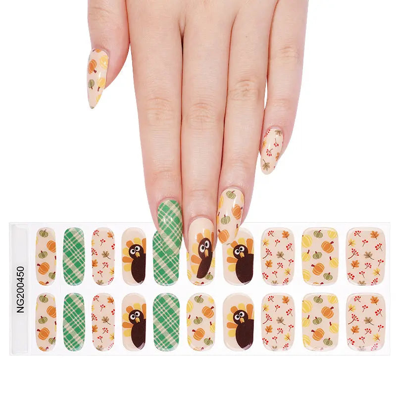 Autumn Pumpkin Turkey Thanksgiving Art Designs — Semi-Cured Gel Nail Wraps