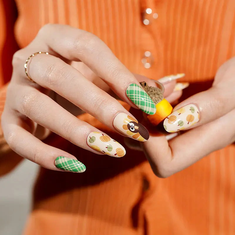Autumn Pumpkin Turkey Thanksgiving Art Designs — Semi-Cured Gel Nail Wraps