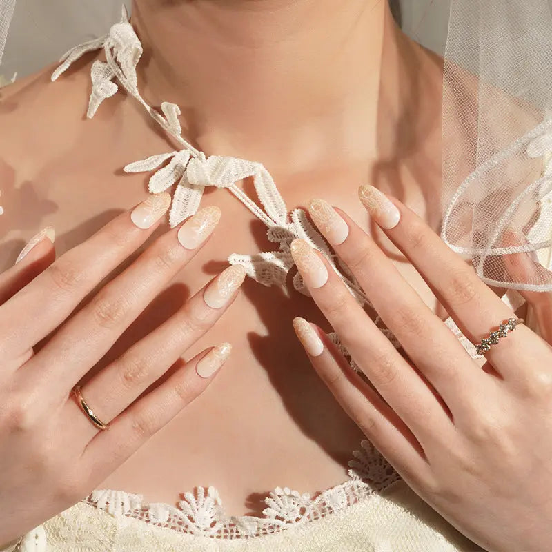 Beige Floral Lace Pattern Gel Stickers — Semi-Cured Gel Nail Wraps