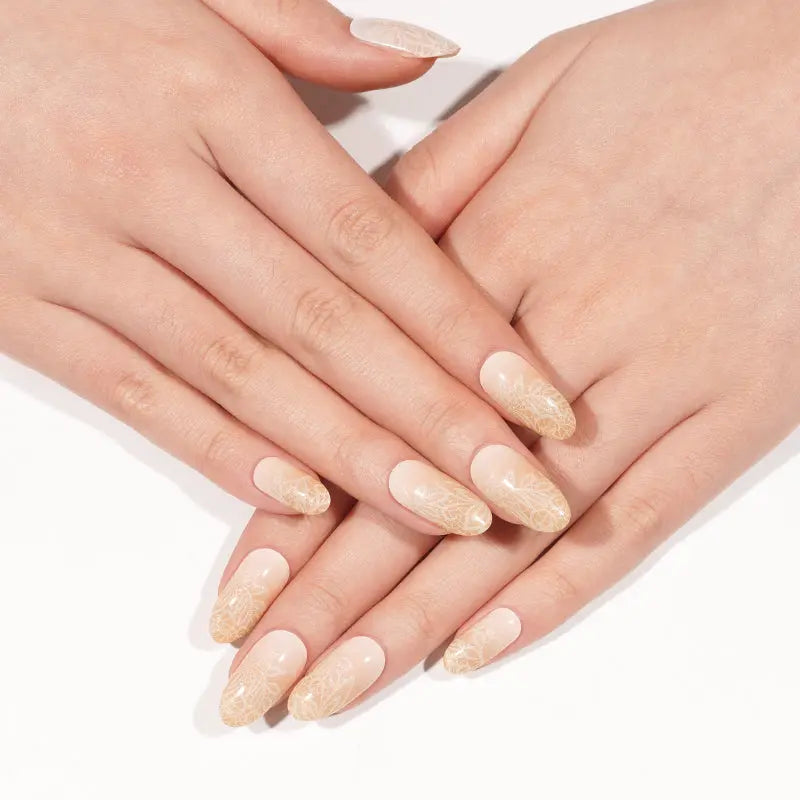 Beige Floral Lace Pattern Gel Stickers — Semi-Cured Gel Nail Wraps