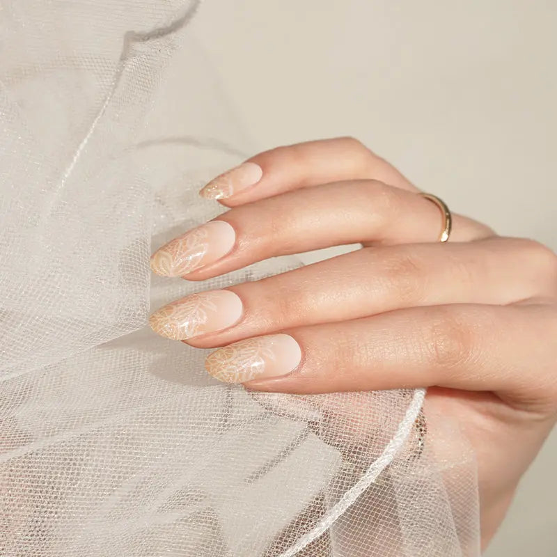 Beige Floral Lace Pattern Gel Stickers — Semi-Cured Gel Nail Wraps
