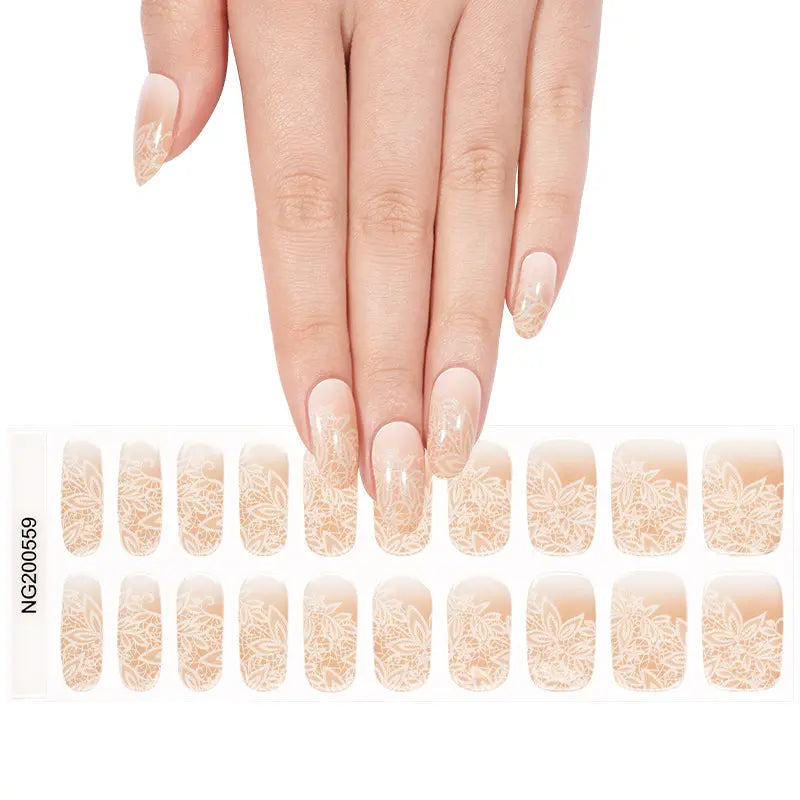 Beige Floral Lace Pattern Gel Stickers — Semi-Cured Gel Nail Wraps