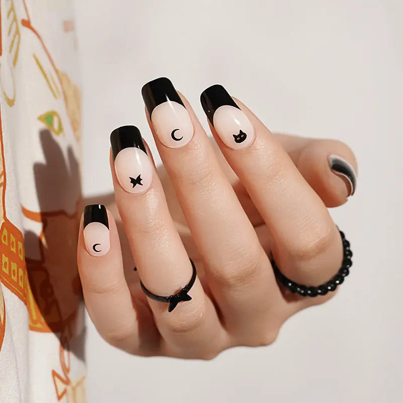 Black French Tip – & Customization Available — Semi-Cured Gel Nail Wraps