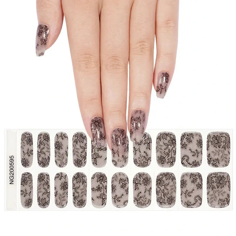 Black Lace Gel Stickers Black — Semi-Cured Gel Nail Wraps