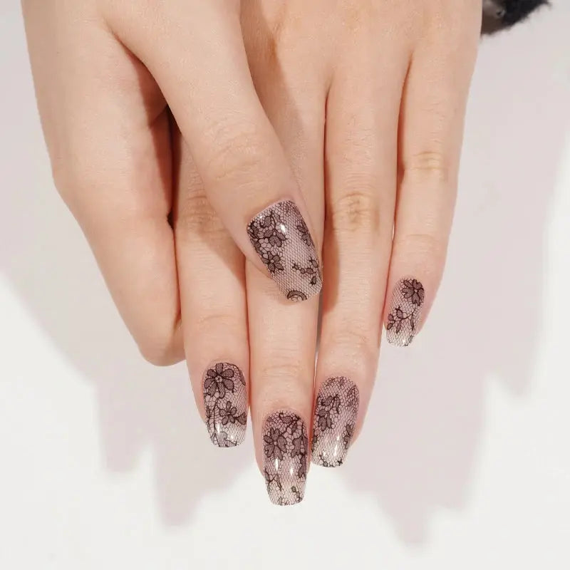 Black Lace Gel Stickers Black — Semi-Cured Gel Nail Wraps