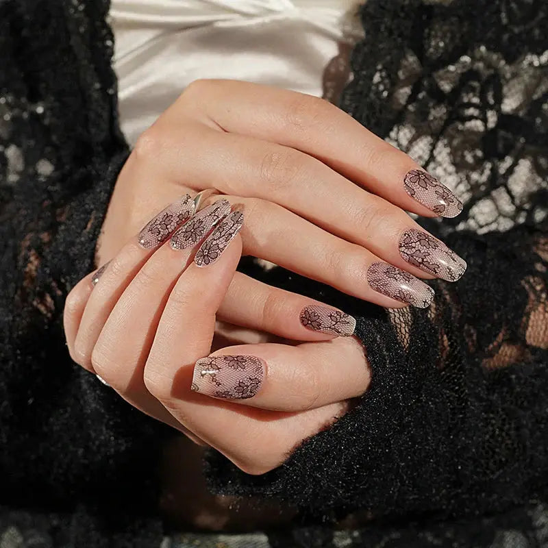 Black Lace Gel Stickers Black — Semi-Cured Gel Nail Wraps