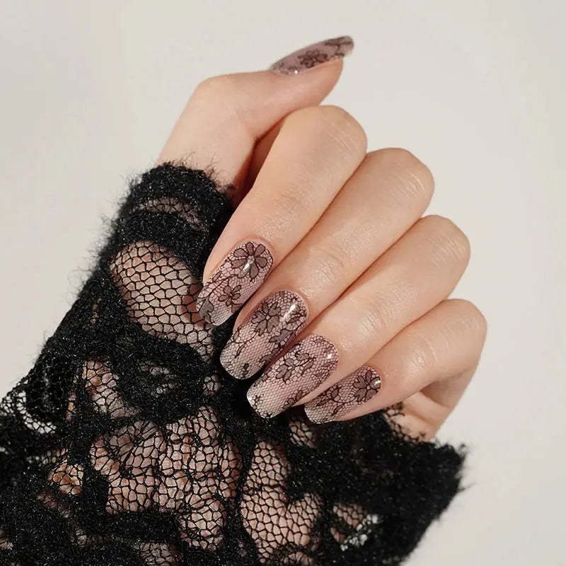 Black Lace Gel Stickers Black — Semi-Cured Gel Nail Wraps