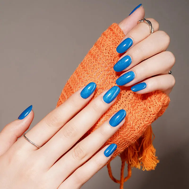 Blue Cat-eye Strips Gel Glitter Design — Semi-Cured Gel Nail Wraps