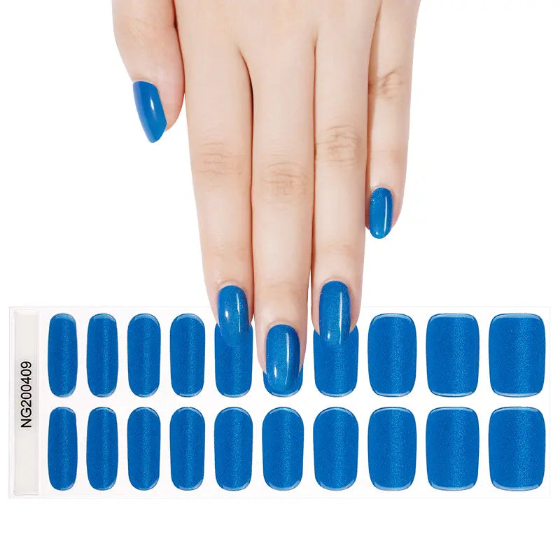 Blue Cat-eye Strips Gel Glitter Design — Semi-Cured Gel Nail Wraps