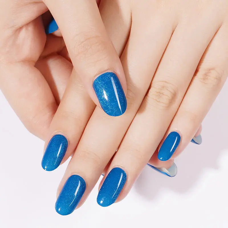 Blue Cat-eye Strips Gel Glitter Design — Semi-Cured Gel Nail Wraps
