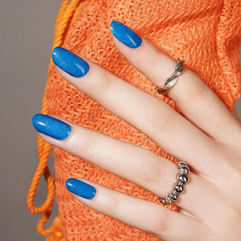 Blue Cat-eye Strips Gel Glitter Design — Semi-Cured Gel Nail Wraps