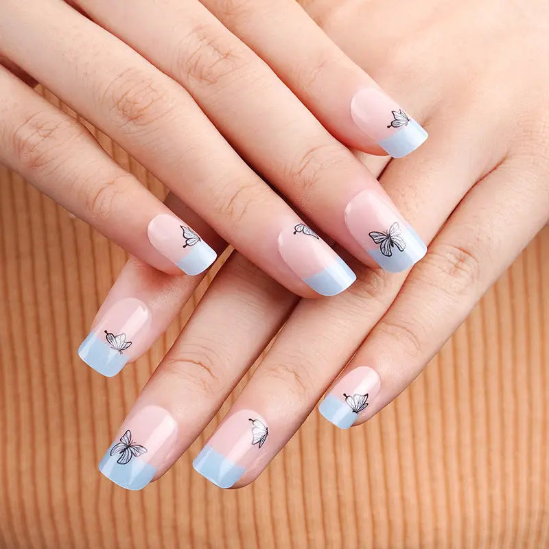 Blue French Butterfly Gel Stickers — Semi-Cured Gel Nail Wraps