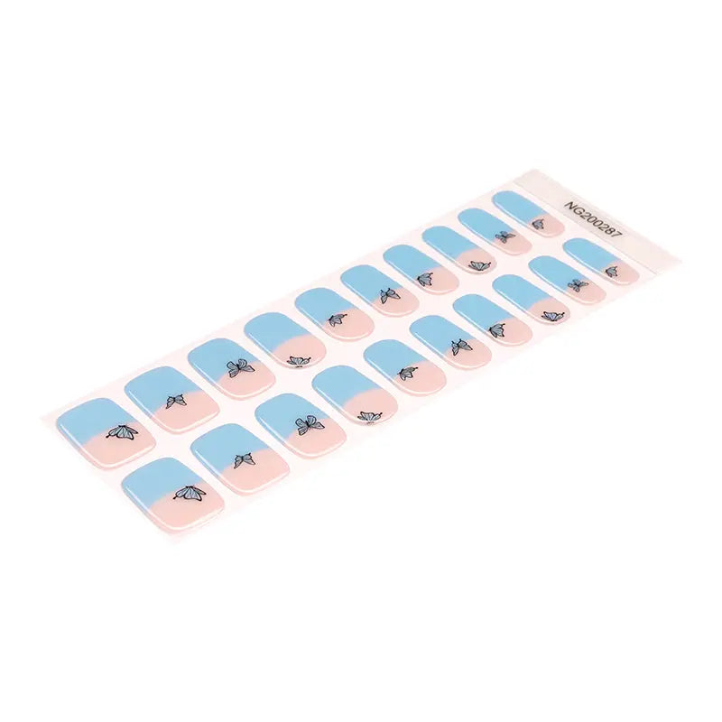 Blue French Butterfly Gel Stickers — Semi-Cured Gel Nail Wraps