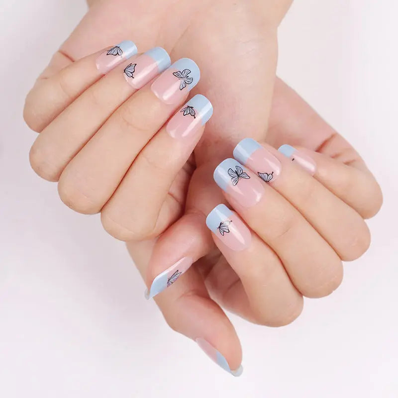 Blue French Butterfly Gel Stickers — Semi-Cured Gel Nail Wraps