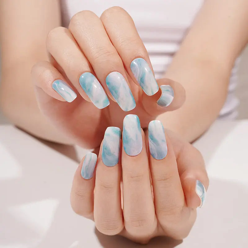 Blue And White Marble Stickers – Stylish Marble Effect Gel Wraps For Bulk Buyers — Semi-Cured Gel Nail Wraps