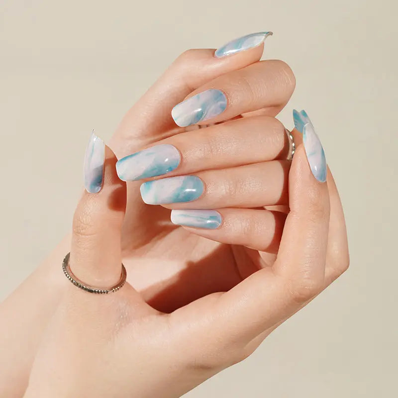 Blue And White Marble Stickers – Stylish Marble Effect Gel Wraps For Bulk Buyers — Semi-Cured Gel Nail Wraps