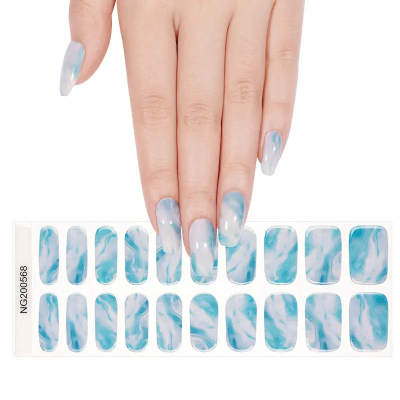 Blue And White Marble Stickers – Stylish Marble Effect Gel Wraps For Bulk Buyers — Semi-Cured Gel Nail Wraps
