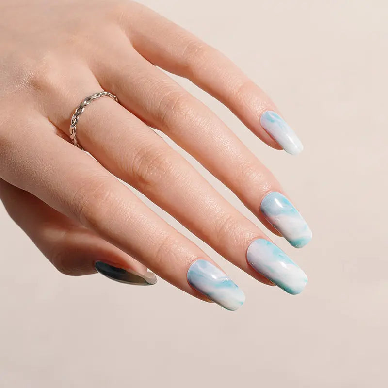 Blue And White Marble Stickers – Stylish Marble Effect Gel Wraps For Bulk Buyers — Semi-Cured Gel Nail Wraps