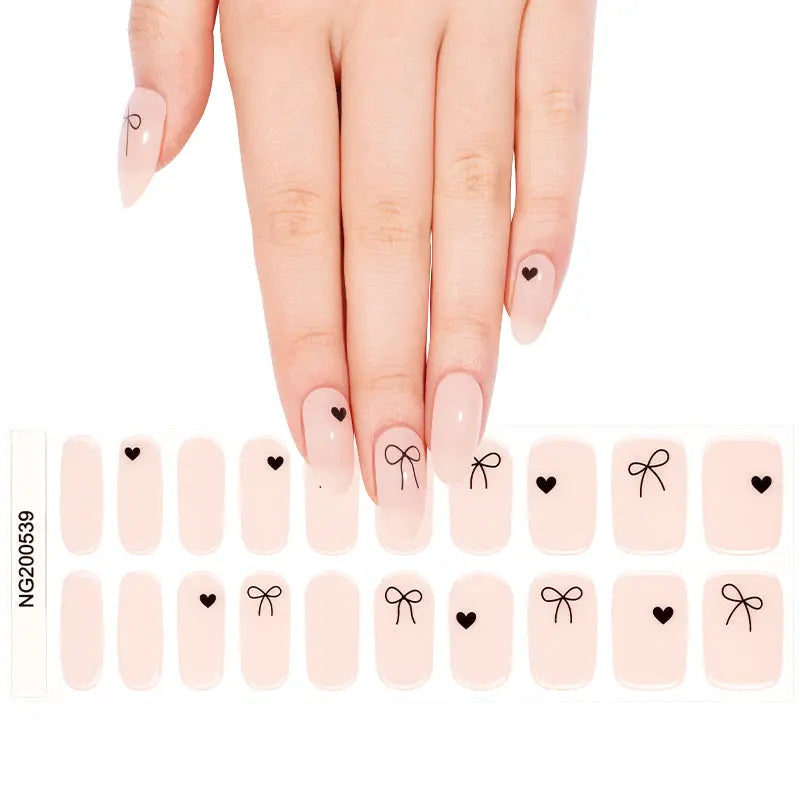 Bow & Heart Stickers Cute Strips — Semi-Cured Gel Nail Wraps