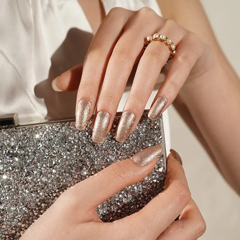 Brown Chrome Glitter – & Customization Available — Semi-Cured Gel Nail Wraps