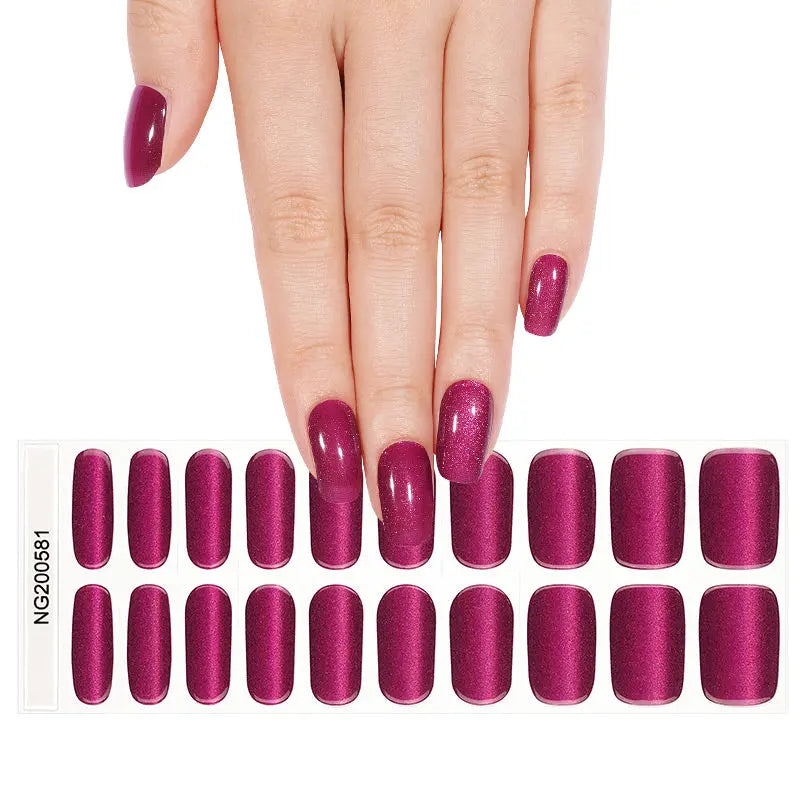 Burgundy Cat Eye Glitter – & Branding Available — Semi-Cured Gel Nail Wraps