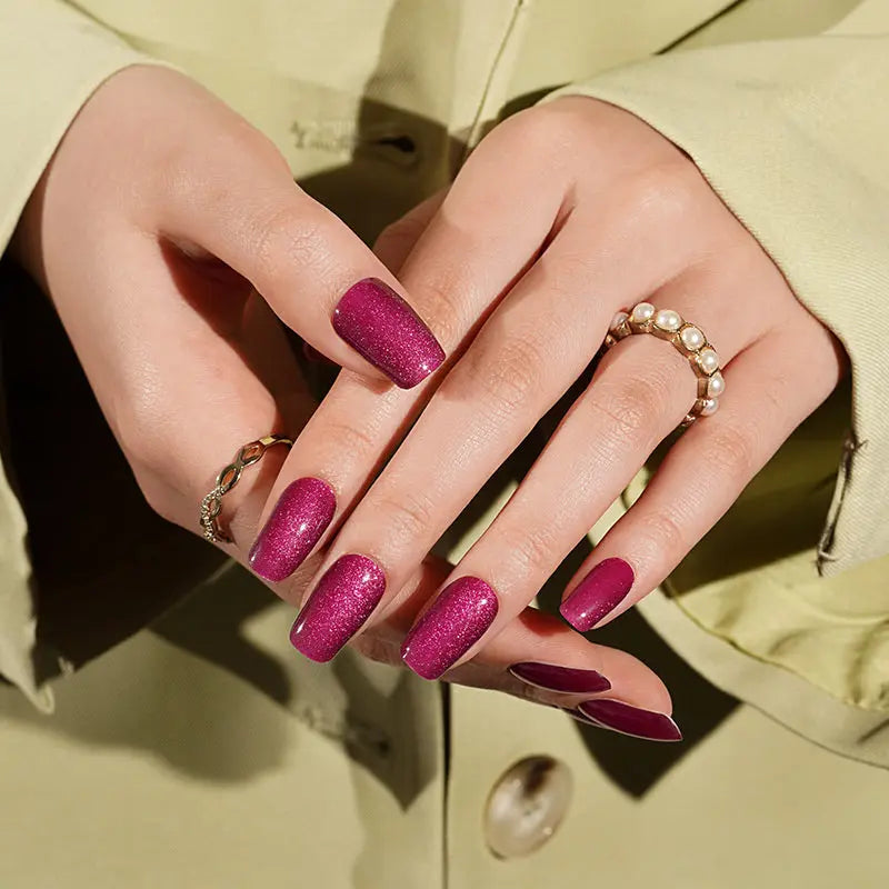 Burgundy Cat Eye Glitter – & Branding Available — Semi-Cured Gel Nail Wraps