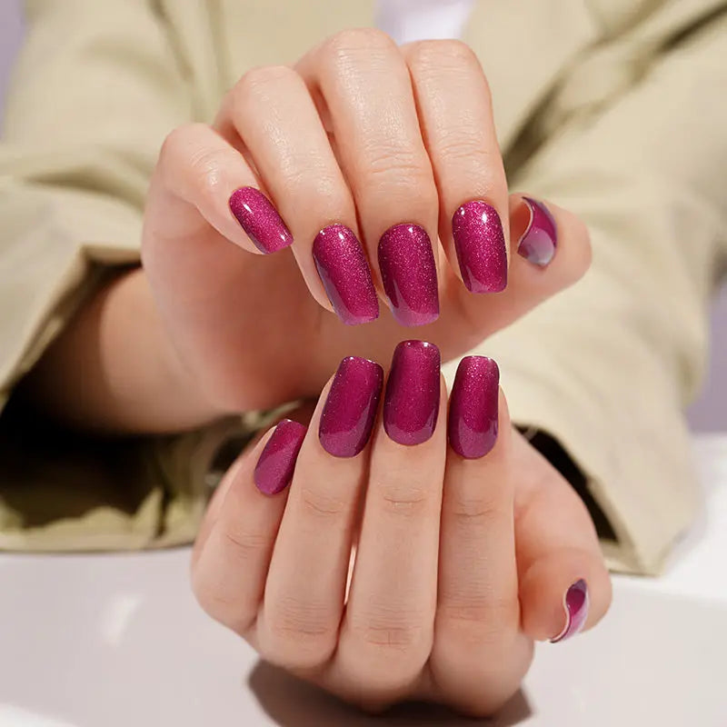 Burgundy Cat Eye Glitter – & Branding Available — Semi-Cured Gel Nail Wraps