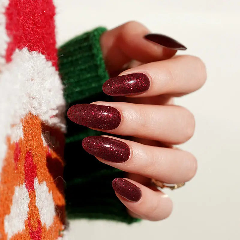 Christmas Manicure Red Glitter Gel Designs — Semi-Cured Gel Nail Wraps