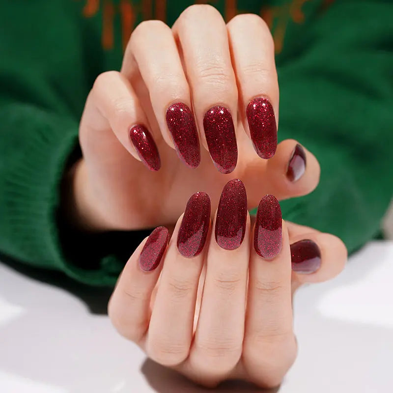 Christmas Manicure Red Glitter Gel Designs — Semi-Cured Gel Nail Wraps