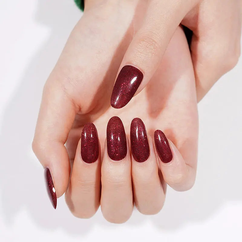 Christmas Manicure Red Glitter Gel Designs — Semi-Cured Gel Nail Wraps