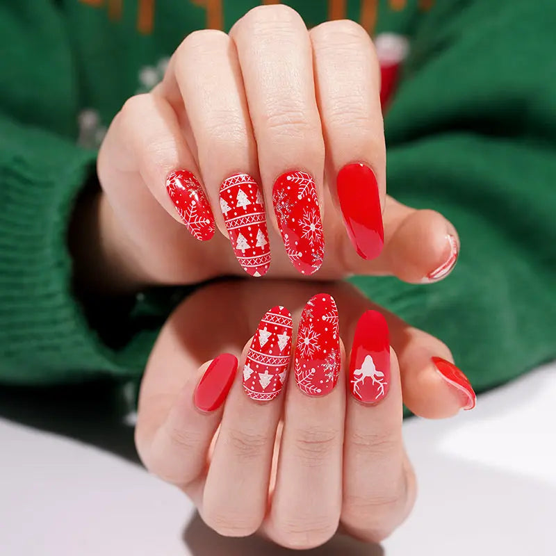 Christmas Semi-cured Uv Gel Art Stickers Press On Decal — Semi-Cured Gel Nail Wraps