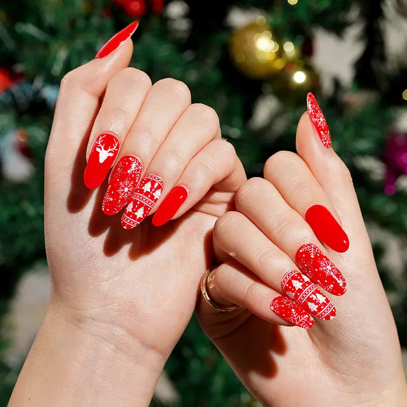 Christmas Semi-cured Uv Gel Art Stickers Press On Decal — Semi-Cured Gel Nail Wraps