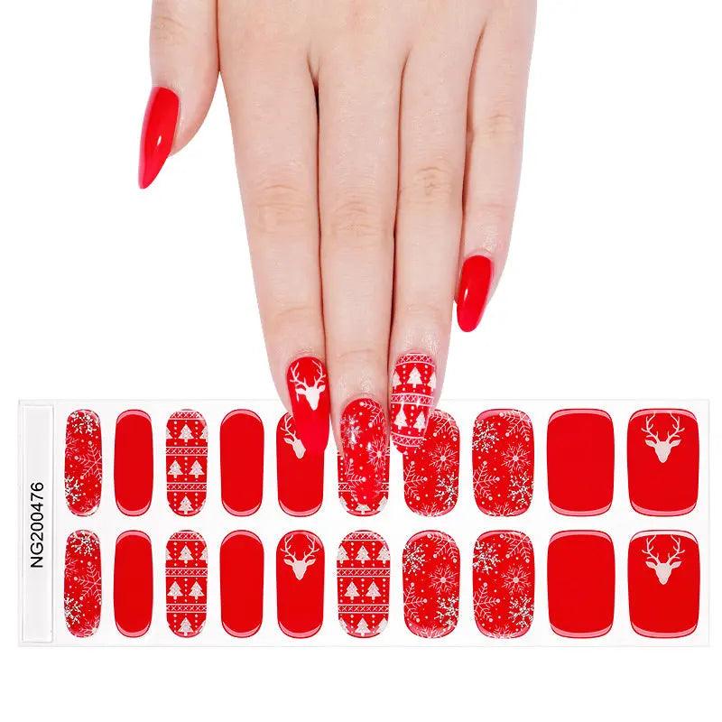 Christmas Semi-cured Uv Gel Art Stickers Press On Decal — Semi-Cured Gel Nail Wraps