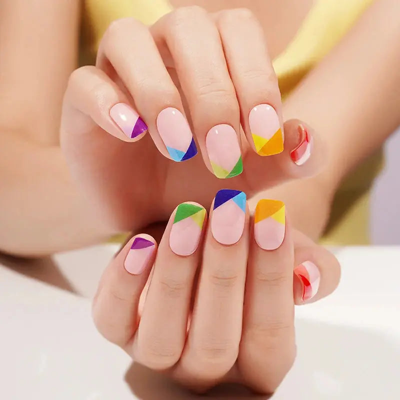 Color Block Geometric Designs Suppliers — Semi-Cured Gel Nail Wraps