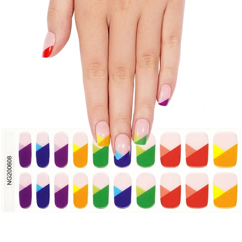 Color Block Geometric Designs Suppliers — Semi-Cured Gel Nail Wraps